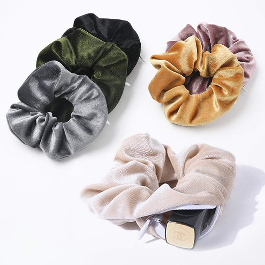 Velvet Scrunchies With Zipper Pocket